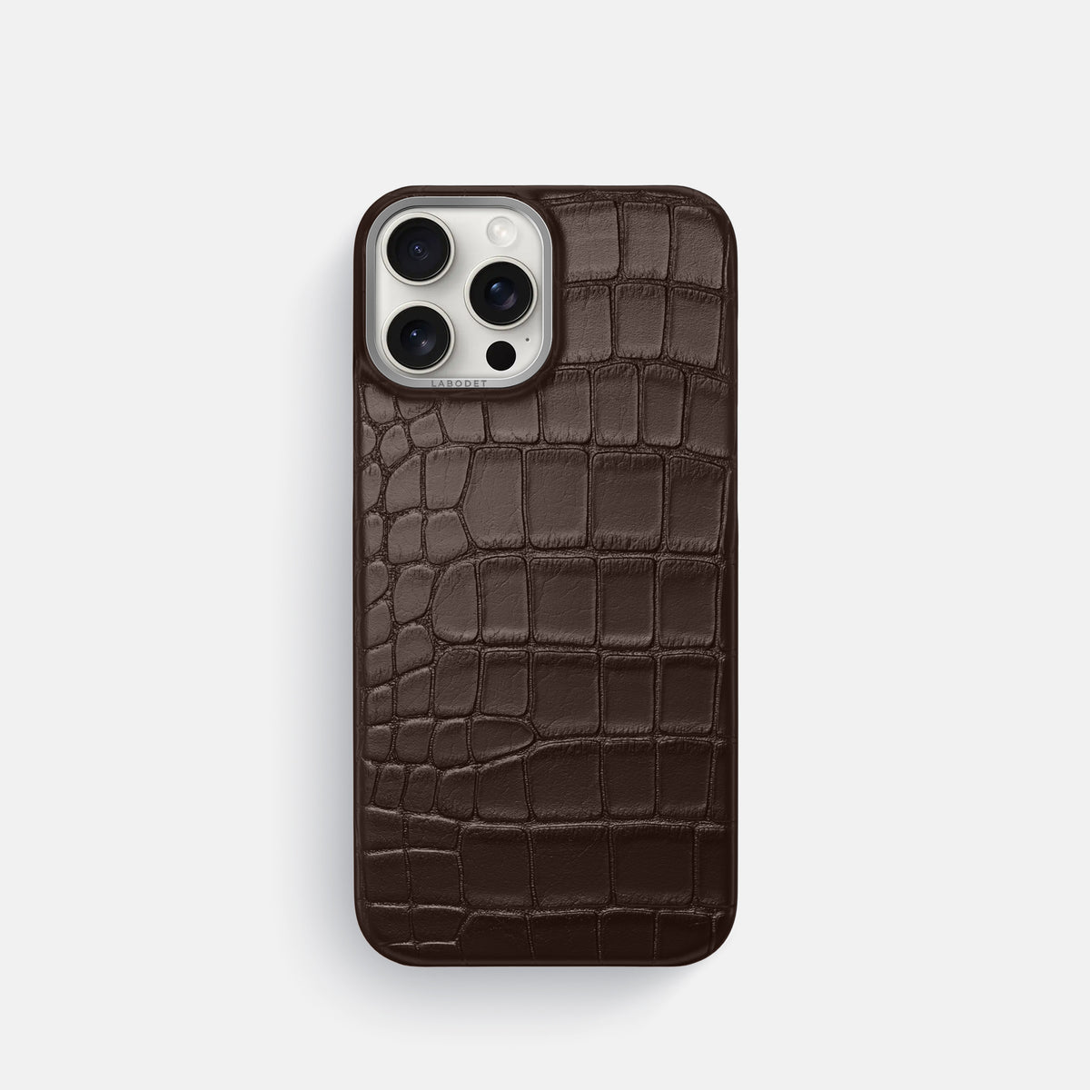 Dark-Brown iPhone 16 Pro Classic Case Alligator with Steel Metal -1 | Dark-Brown-Steel