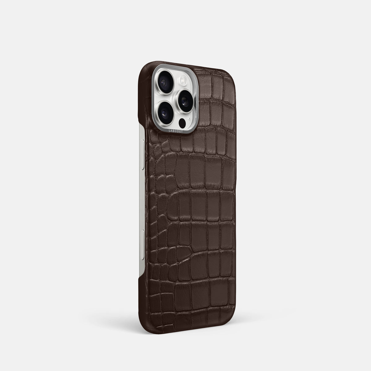 Dark-Brown iPhone 16 Pro Classic Case Alligator with Steel Metal -2 | Dark-Brown-Steel