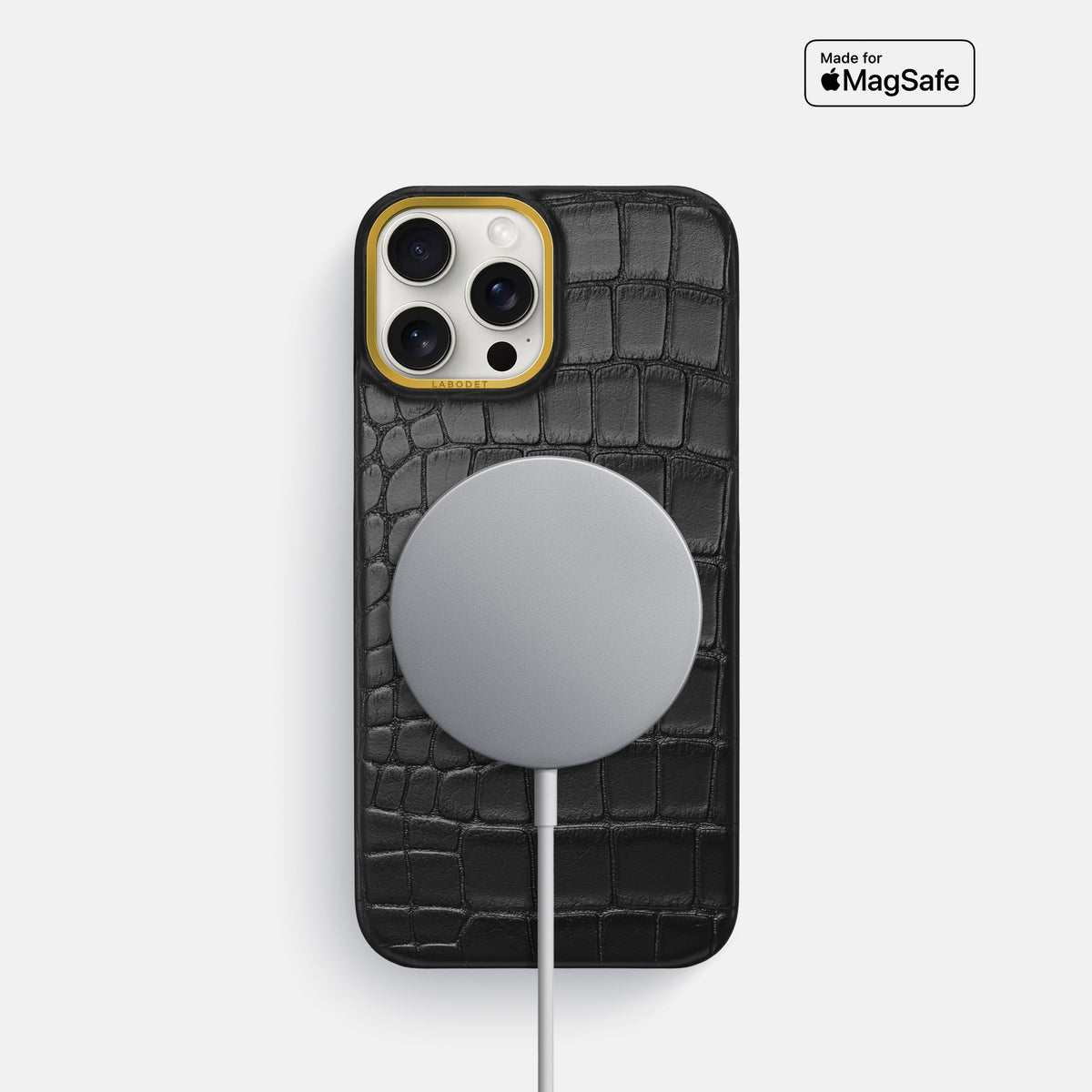 Black iPhone 16 Pro Classic Case In Alligator with Gold Metal -5 | Black-Gold