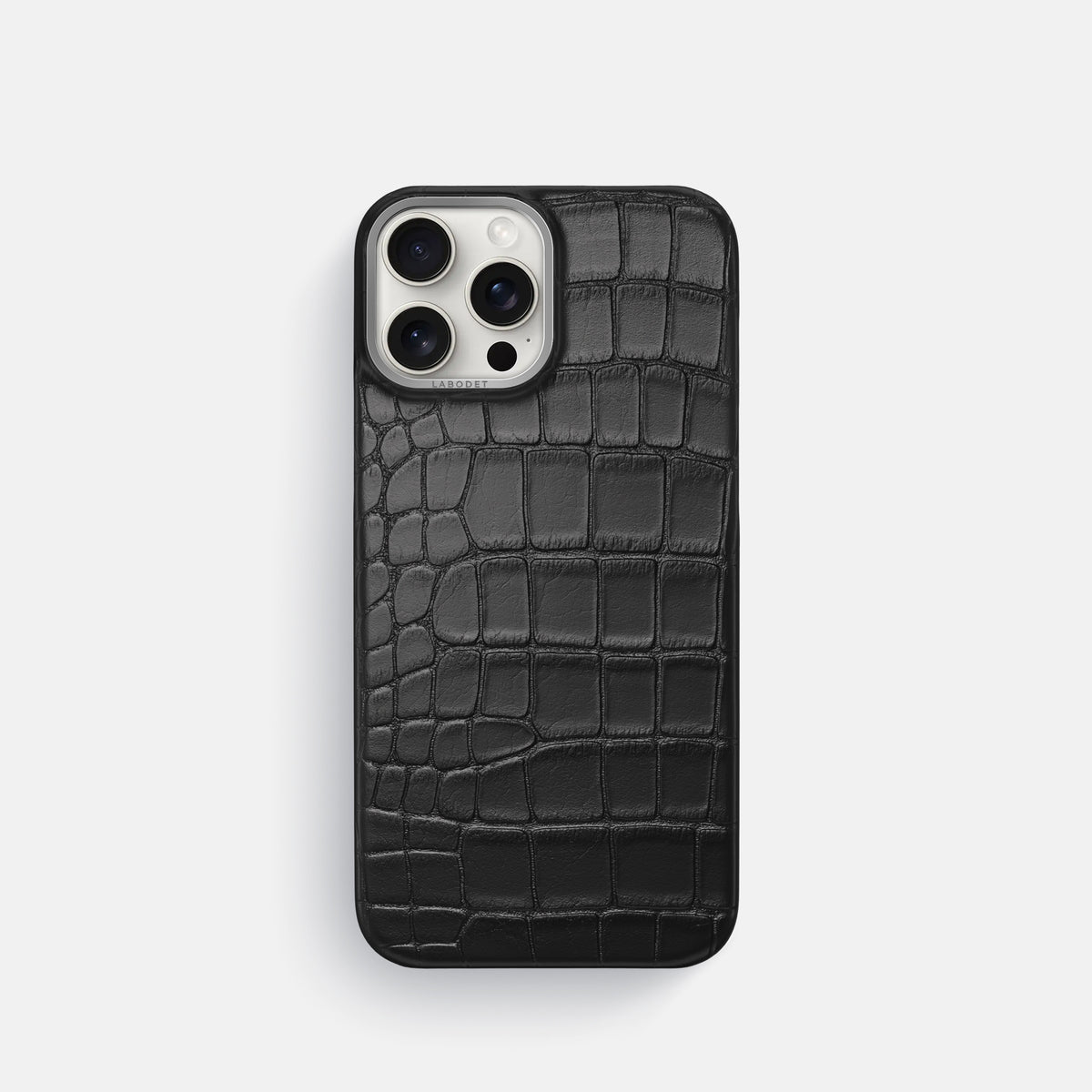 Black iPhone 16 Pro Classic Case Alligator with Steel Metal -1 | Black-Steel