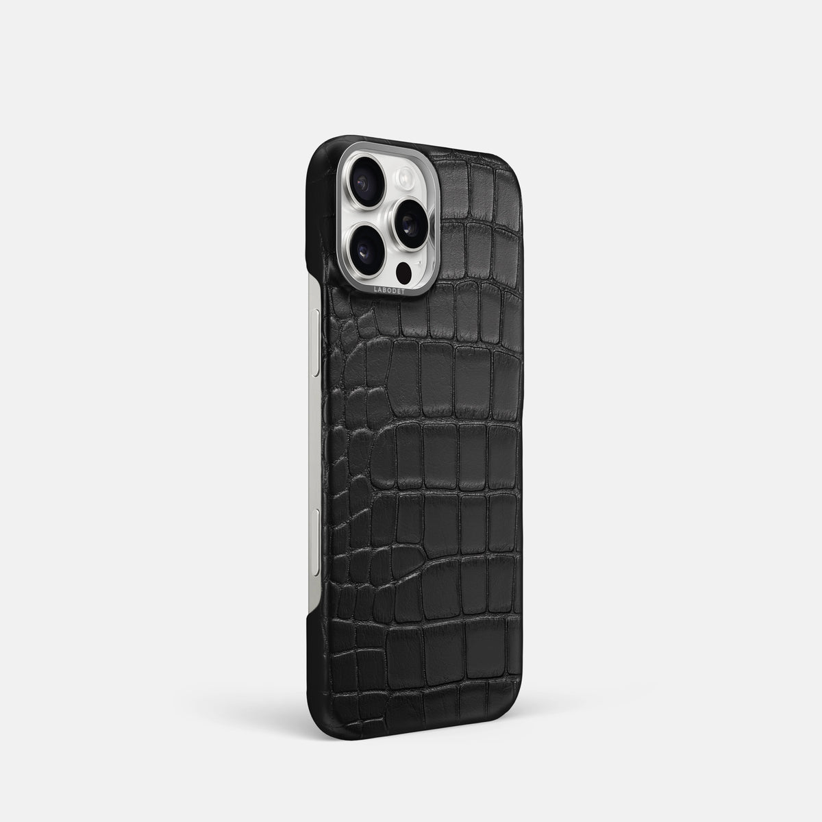 Black iPhone 16 Pro Classic Case Alligator with Steel Metal -2 | Black-Steel