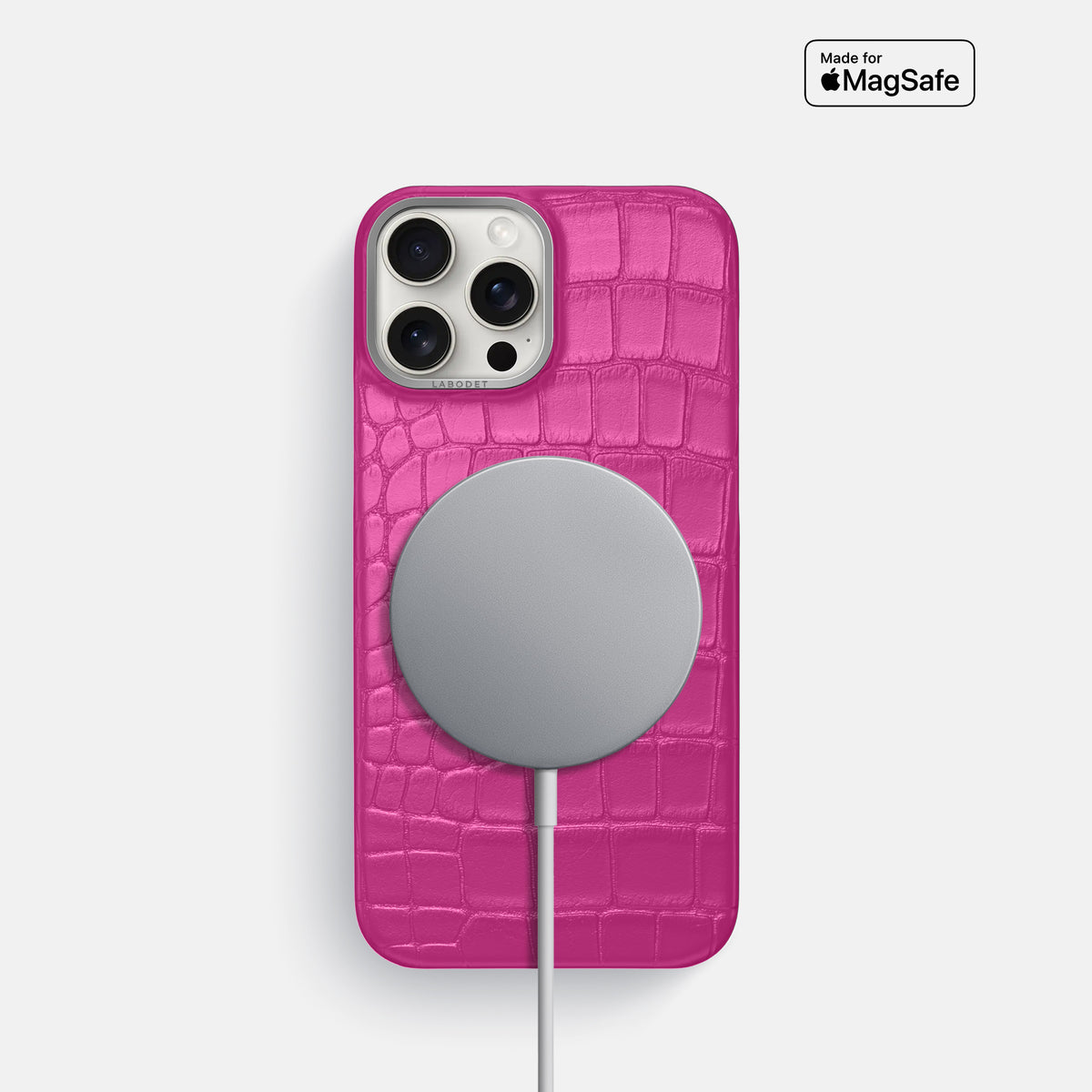 Fuchsia iPhone 16 Pro Classic Case Alligator with Steel Metal -5 | Fuchsia-Steel