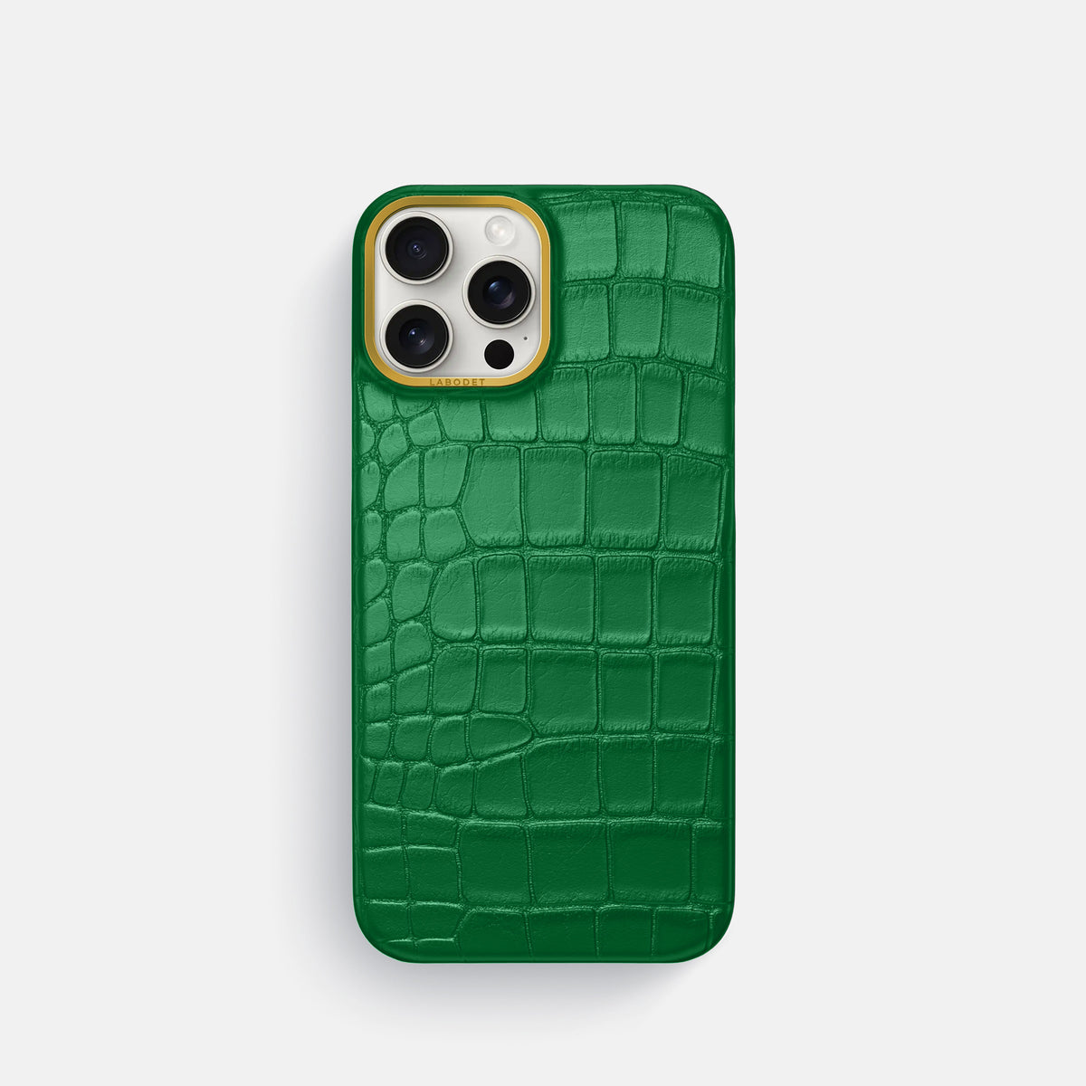 Forest-Green iPhone 16 Pro Classic Case In Alligator with Gold Metal -1 | Forest-Green-Gold