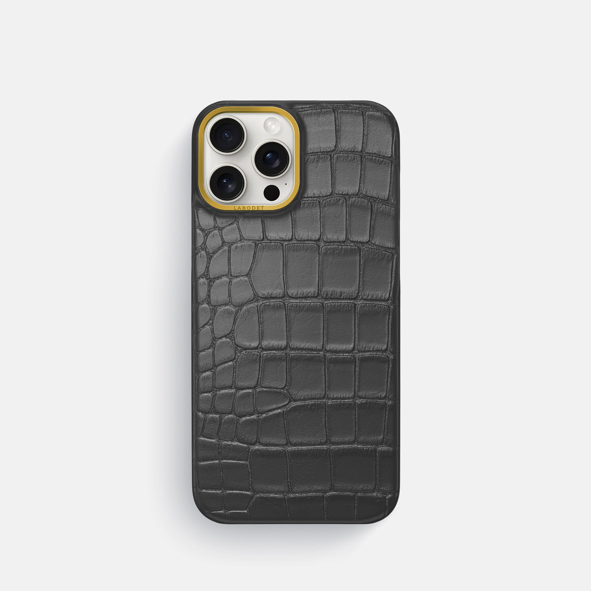 Grey iPhone 16 Pro Classic Case In Alligator with Gold Metal -1 | Grey-Gold