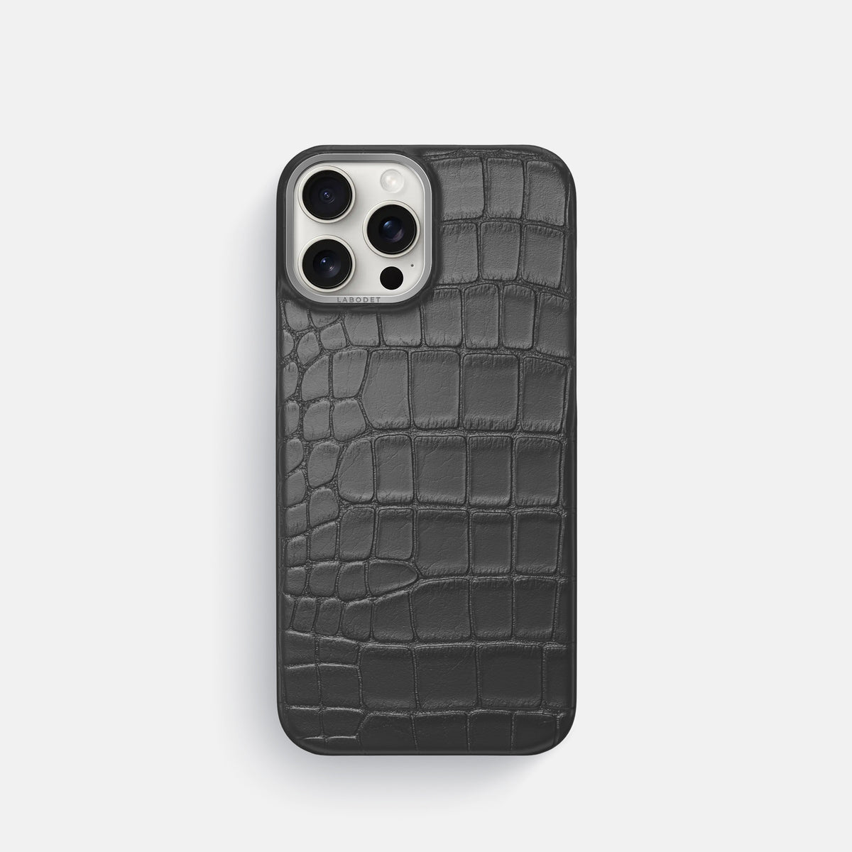 Grey iPhone 16 Pro Classic Case Alligator with Steel Metal -1 | Grey-Steel