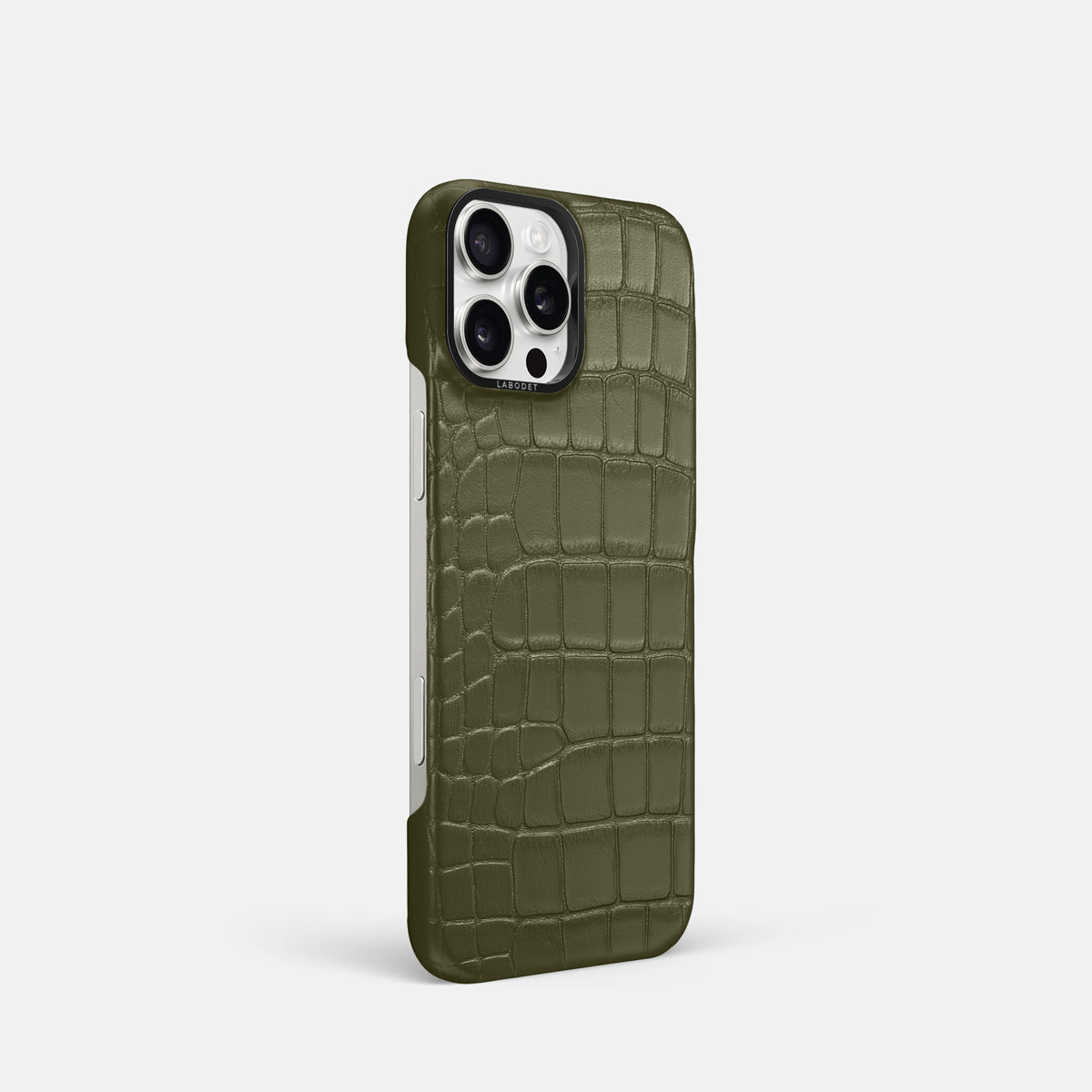 Kaki-Green iPhone 16 Pro Classic Case Alligator with Black Metal -2 | Kaki-Green-Black