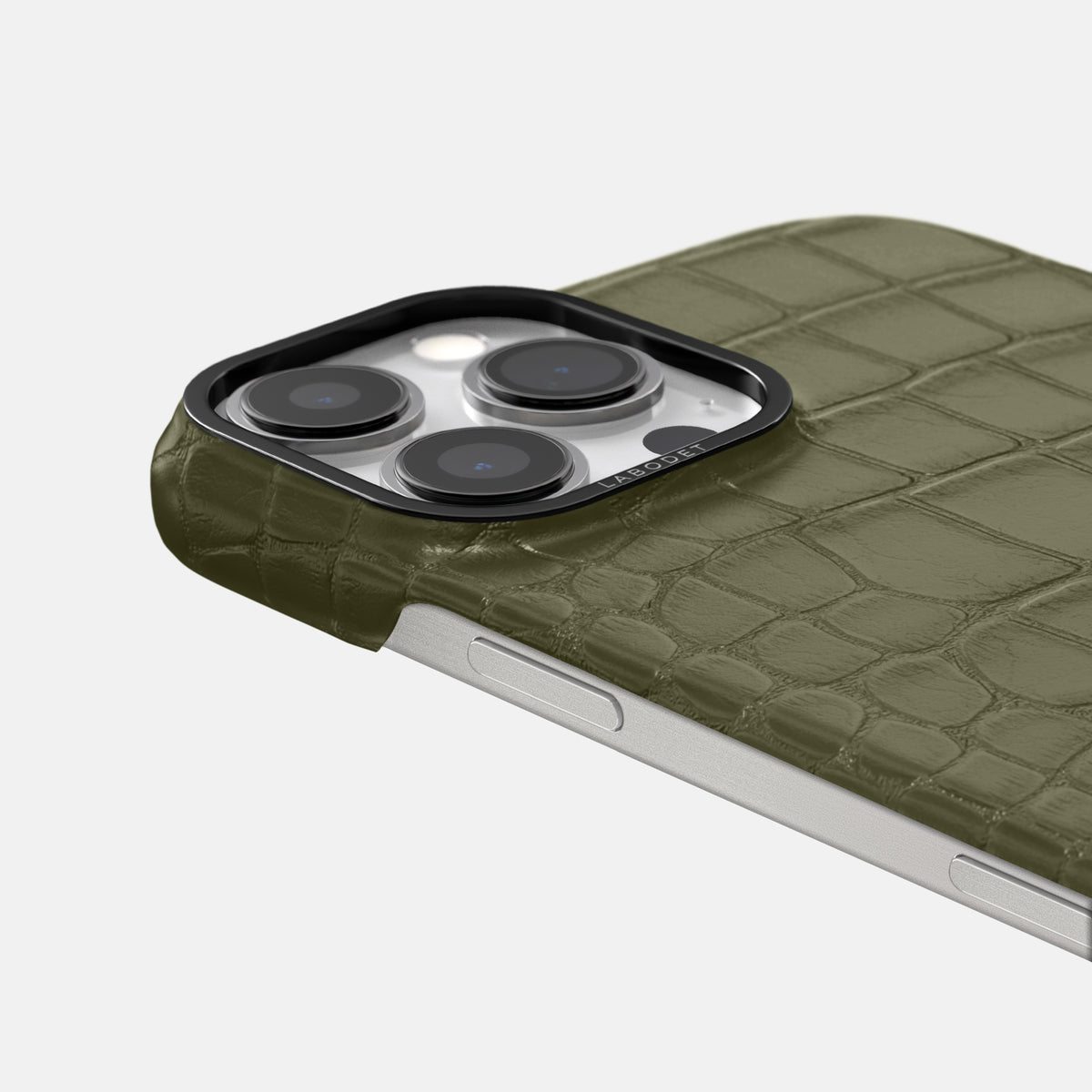 Kaki-Green iPhone 16 Pro Classic Case Alligator with Black Metal -6 | Kaki-Green-Black