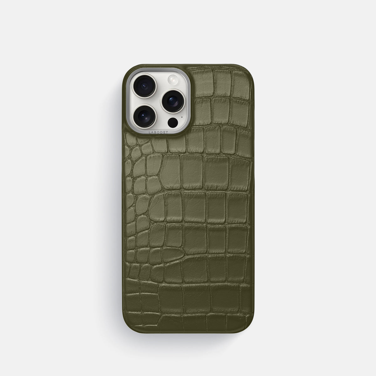 Kaki-Green iPhone 16 Pro Classic Case Alligator with Steel Metal -1 | Kaki-Green-Steel