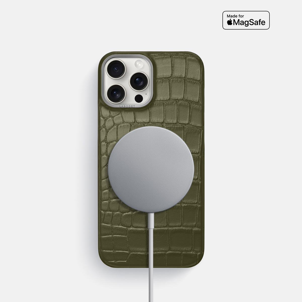 Kaki-Green iPhone 16 Pro Classic Case Alligator with Steel Metal -5 | Kaki-Green-Steel