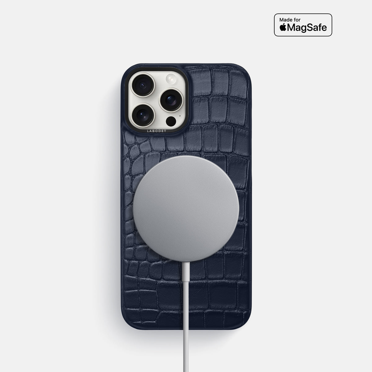 Navy Blue iPhone 16 Pro Classic Case Alligator with Black Metal -5 | Navy-Blue-Black