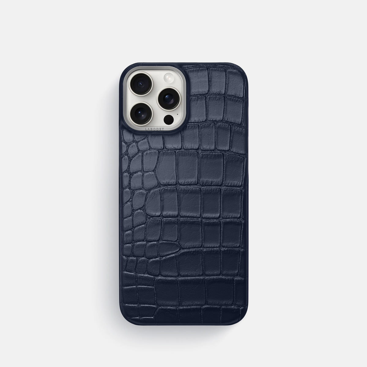 Navy Blue iPhone 16 Pro Classic Case Alligator with Steel Metal -1 | Navy-Blue-Steel
