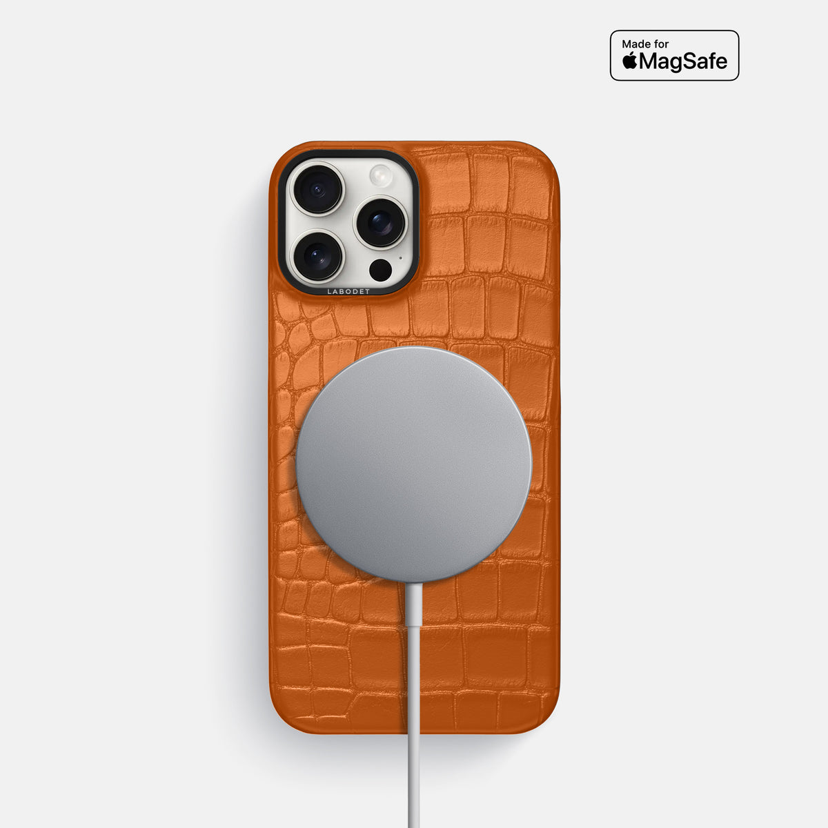 Orange iPhone 16 Pro Classic Case Alligator with Black Metal -5 | Orange-Black