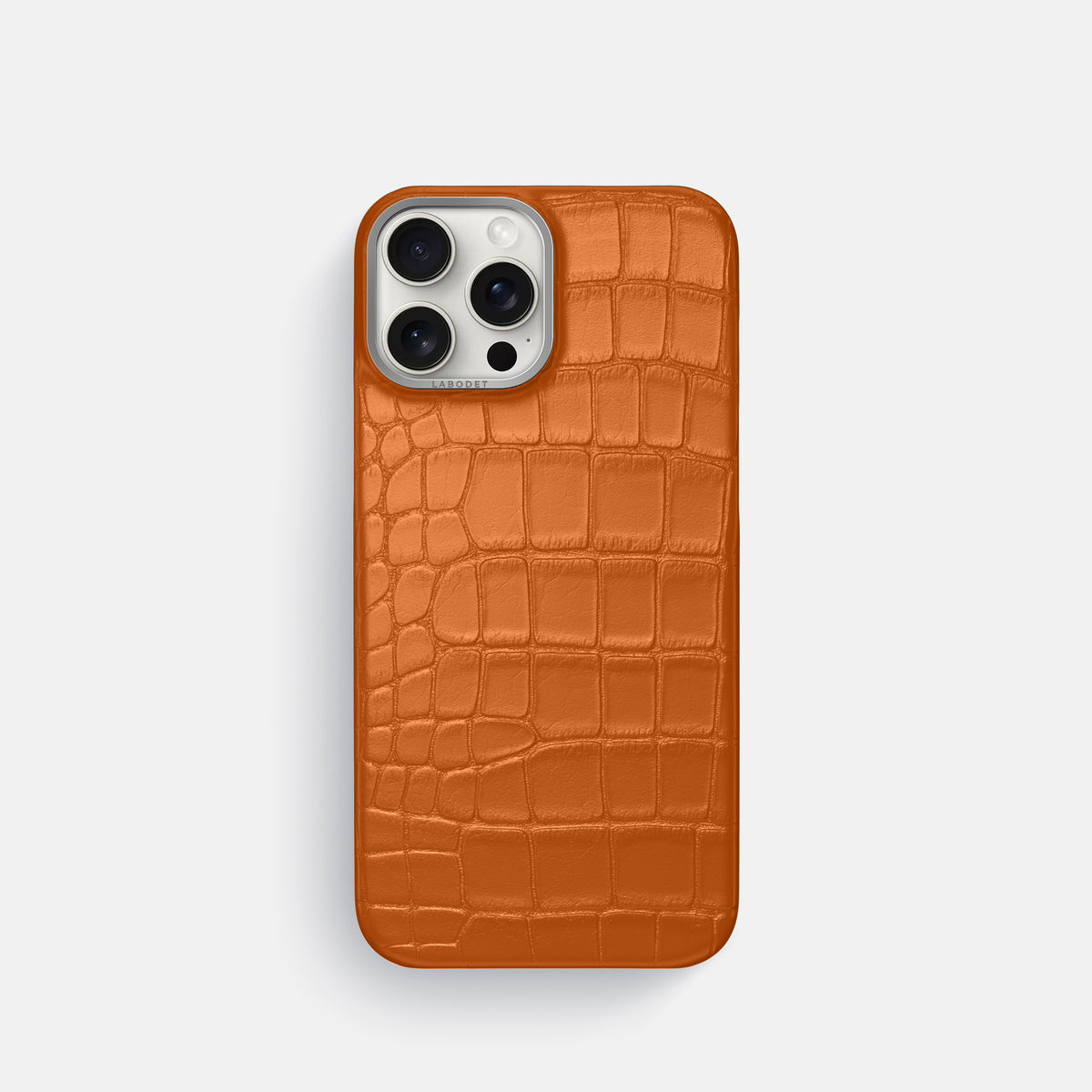 Orange iPhone 16 Pro Classic Case Alligator with Steel Metal -1 | Orange-Steel