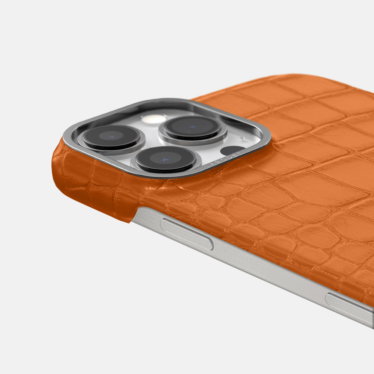 Orange iPhone 16 Pro Classic Case Alligator with Steel Metal -6 | Orange-Steel