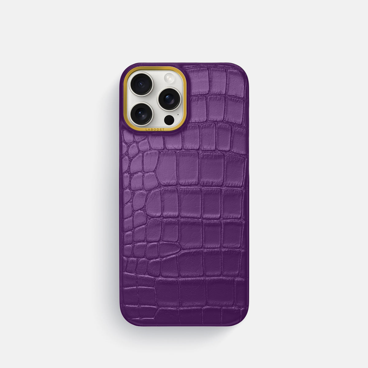 Purple iPhone 16 Pro Classic Case In Alligator with Gold Metal -1 | Purple-Gold