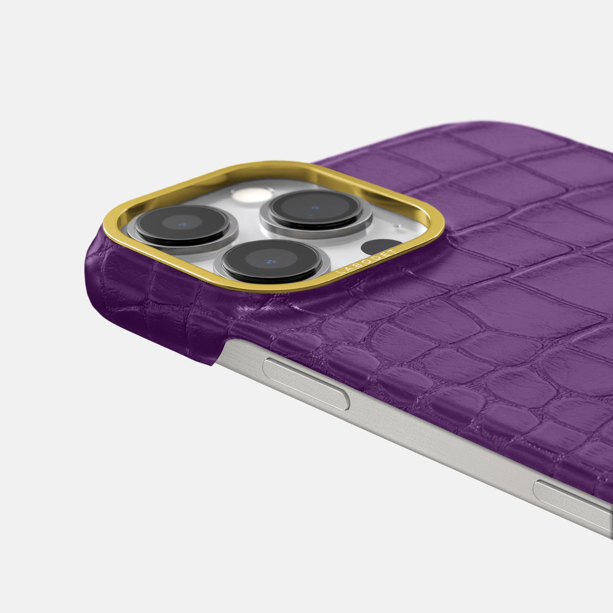 Purple iPhone 16 Pro Classic Case In Alligator with Gold Metal -6 | Purple-Gold