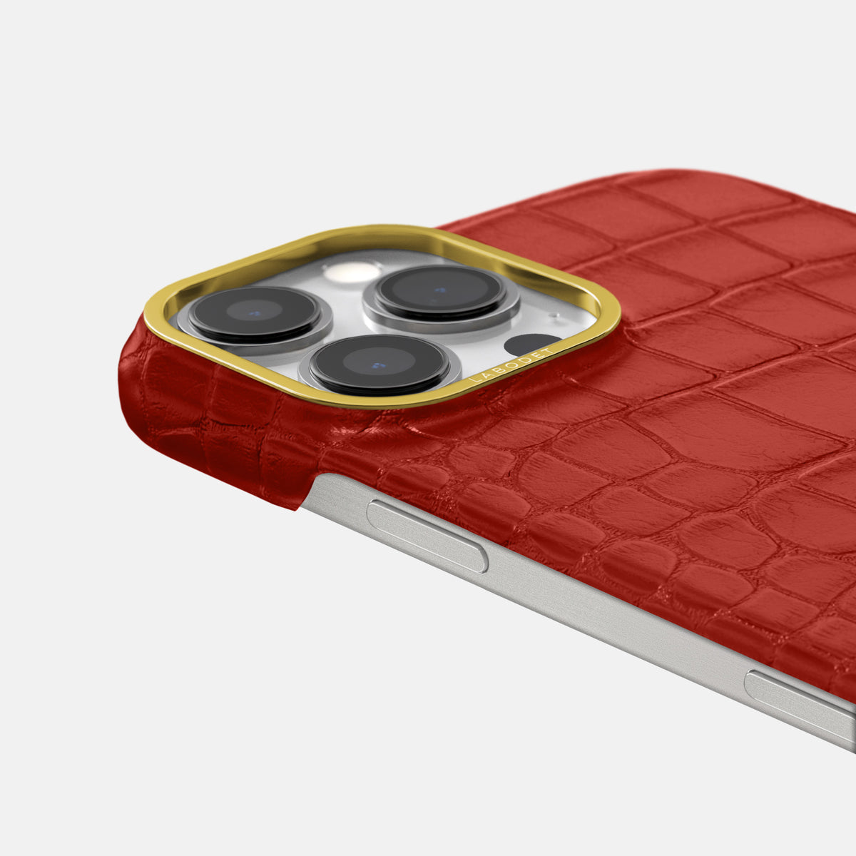 Red iPhone 16 Pro Classic Case In Alligator with Gold Metal -6 | Red-Gold