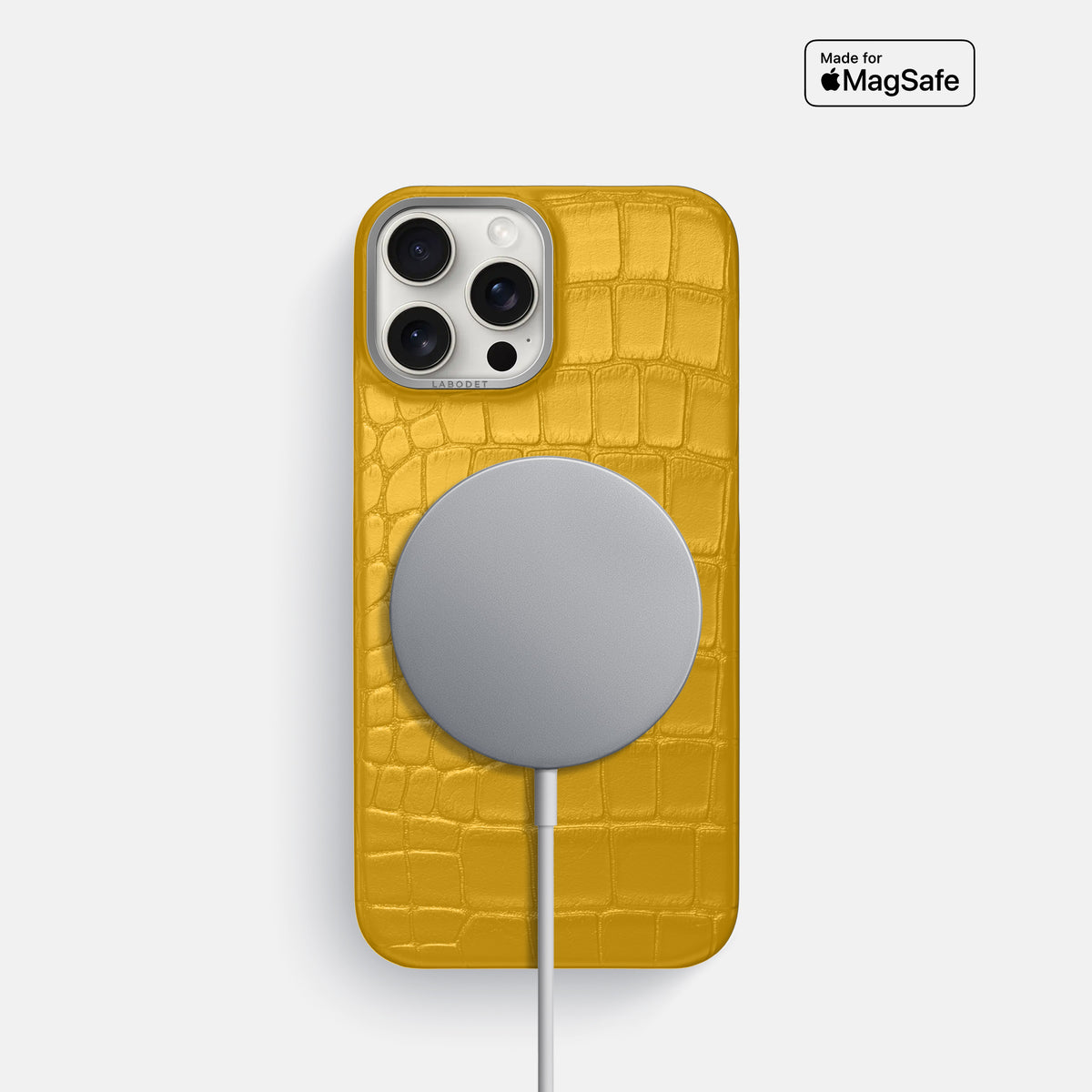 Yellow iPhone 16 Pro Classic Case Alligator with Steel Metal -5 | Yellow-Steel