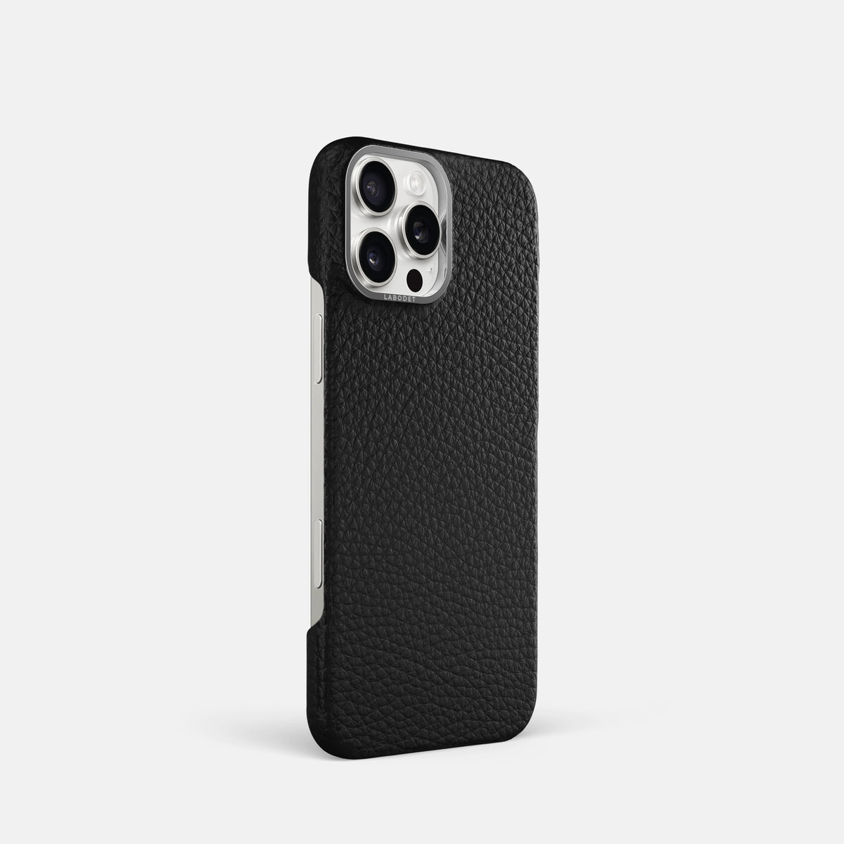 Black iPhone 16 Pro Classic Case Calf with Steel Metal -2 | Black-Steel