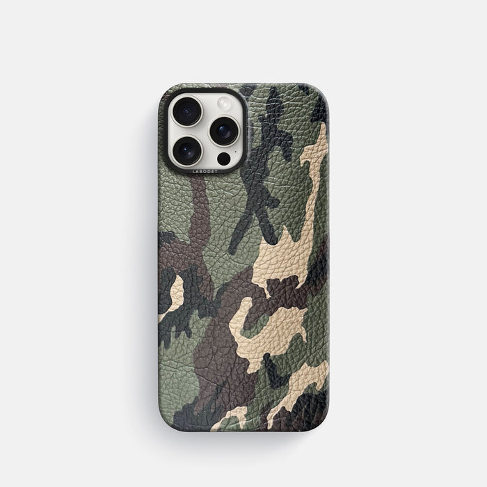 Camouflage iPhone 16 Pro Classic Case Calf with Black Metal -1 | Camouflage-Black