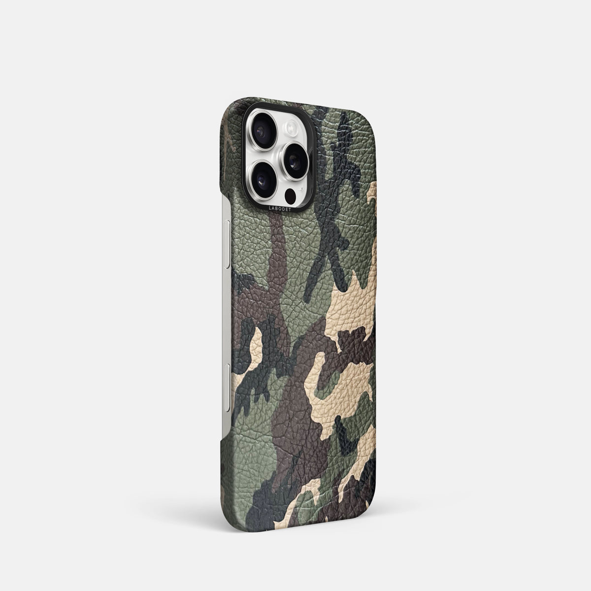 Camouflage iPhone 16 Pro Classic Case Calf with Black Metal -2 | Camouflage-Black