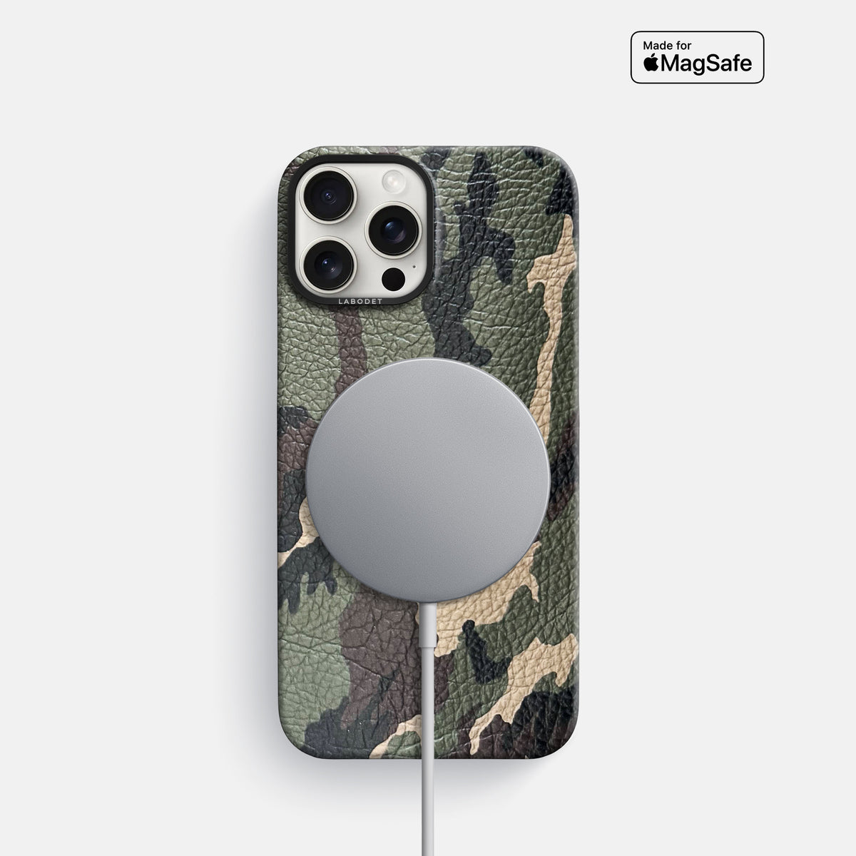 Camouflage iPhone 16 Pro Classic Case Calf with Black Metal -5 | Camouflage-Black