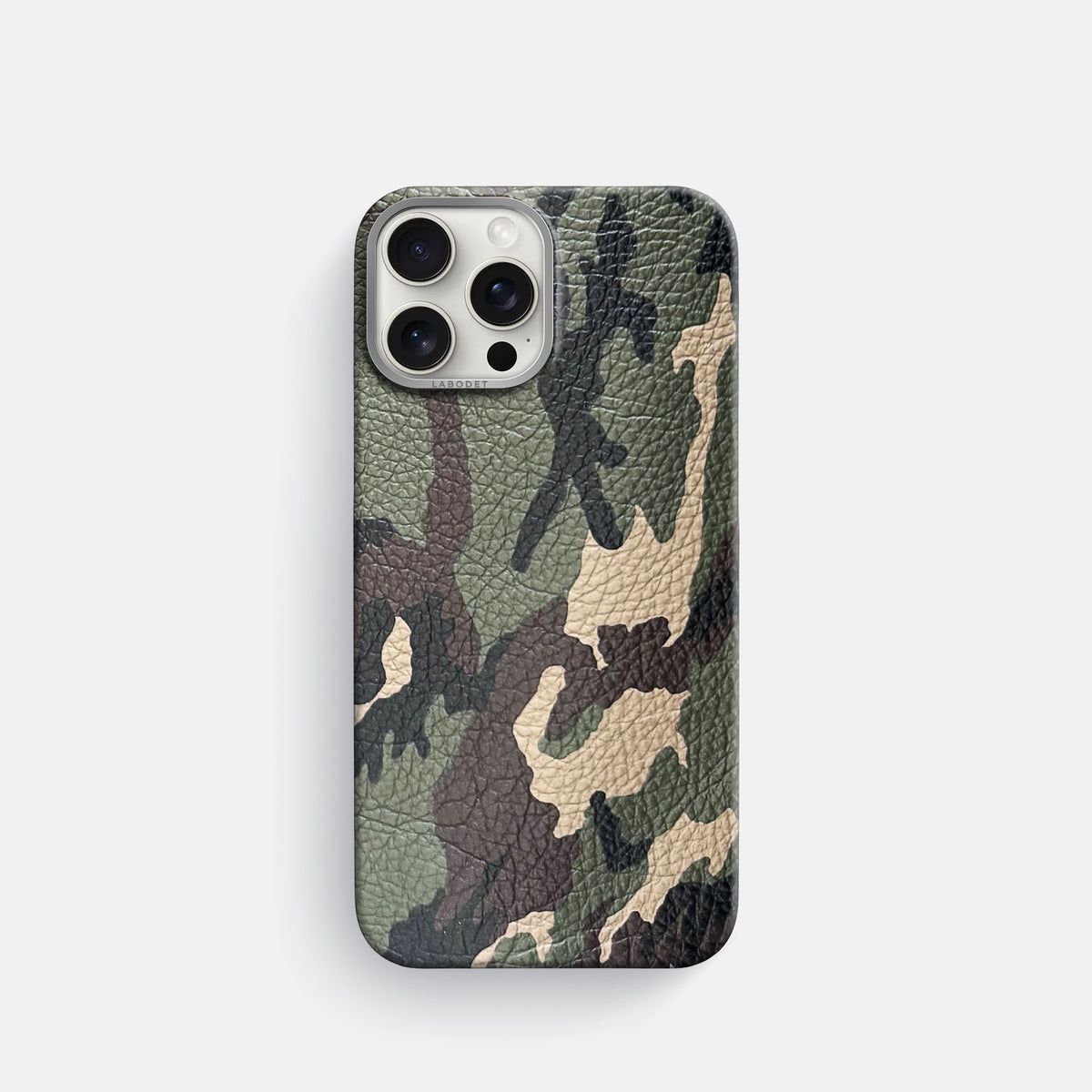 Camouflage iPhone 16 Pro Classic Case Calf with Steel Metal -1 | Camouflage-Steel