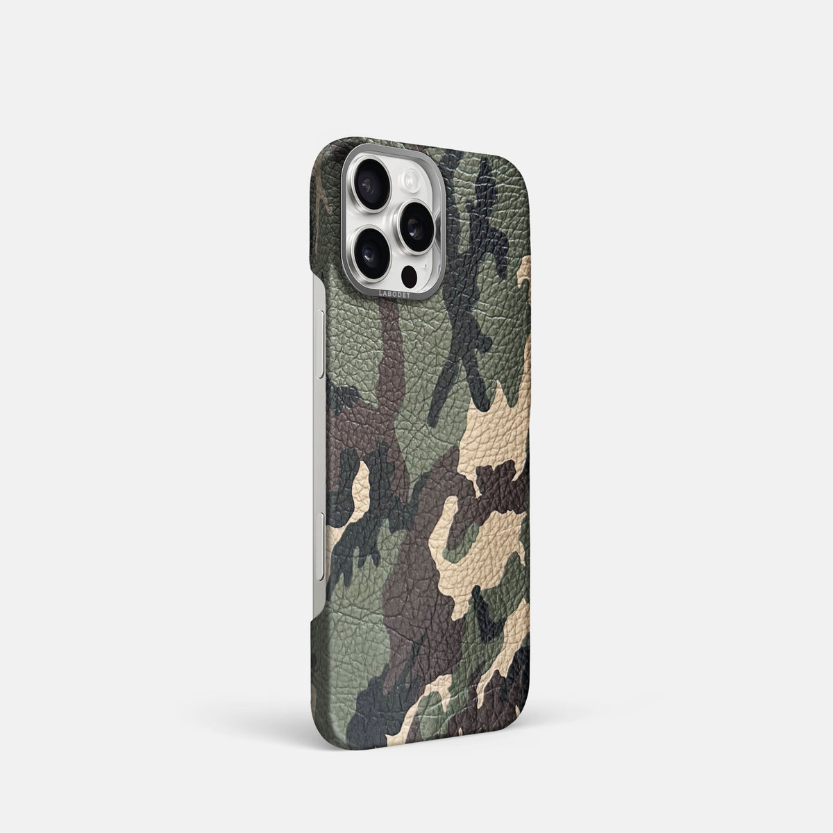 Camouflage iPhone 16 Pro Classic Case Calf with Steel Metal -2 | Camouflage-Steel