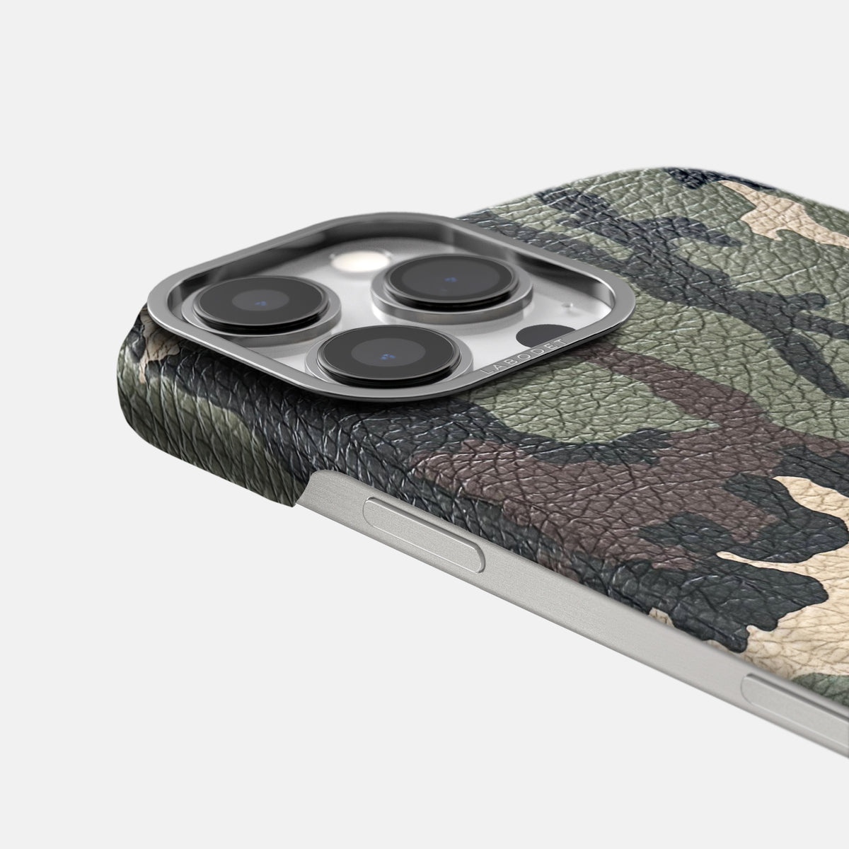 Camouflage iPhone 16 Pro Classic Case Calf with Steel Metal -6 | Camouflage-Steel