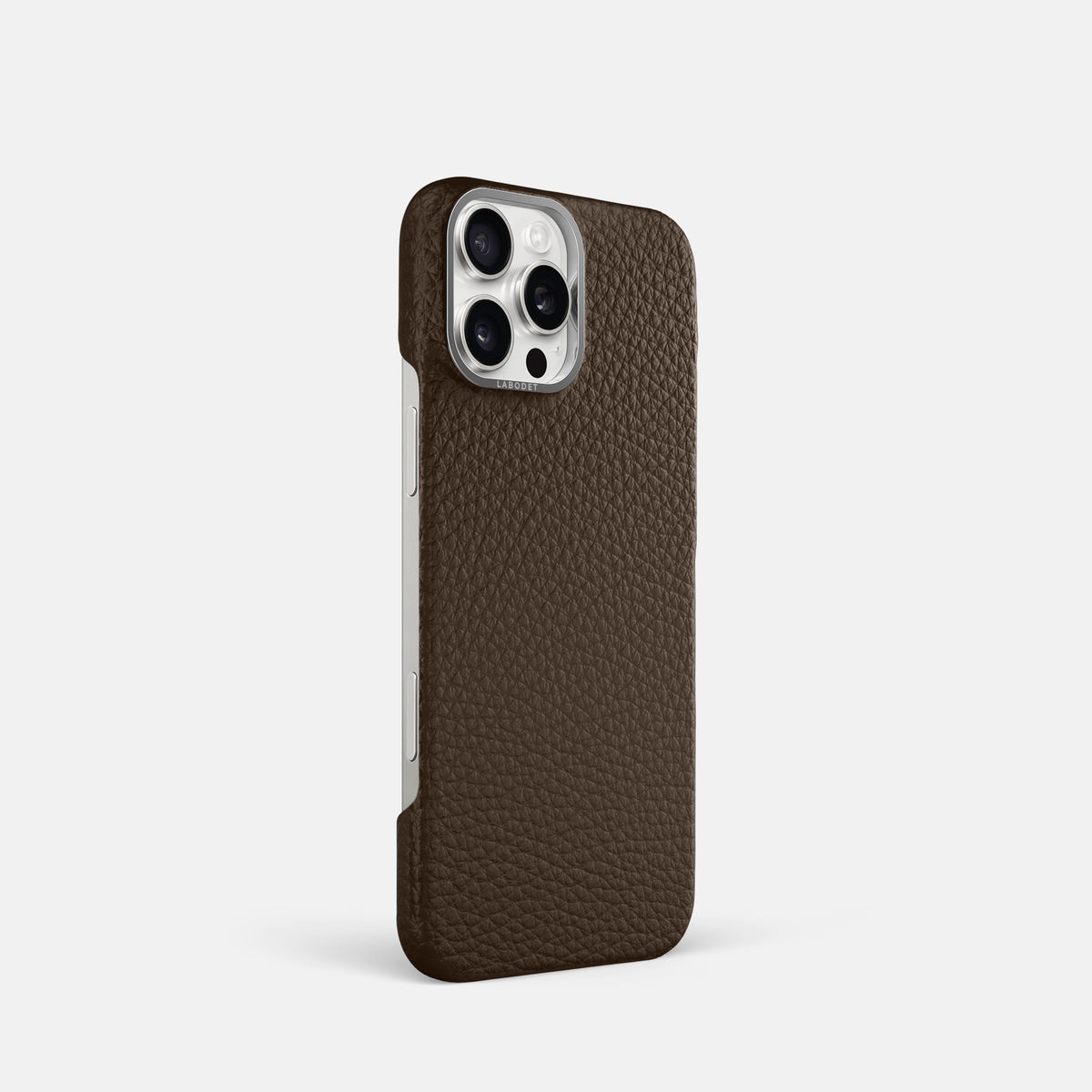 Dark Brown iPhone 16 Pro Classic Case Calf with Steel Metal -2 | Dark-Brown-Steel