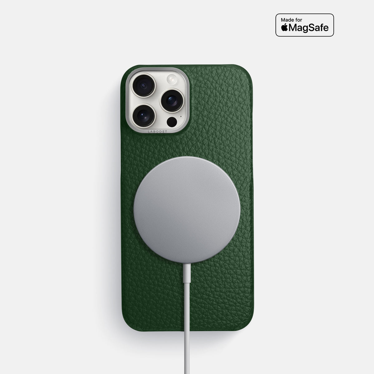 Dark Green iPhone 16 Pro Classic Case Calf with Steel Metal -5 | Dark-Green-Steel