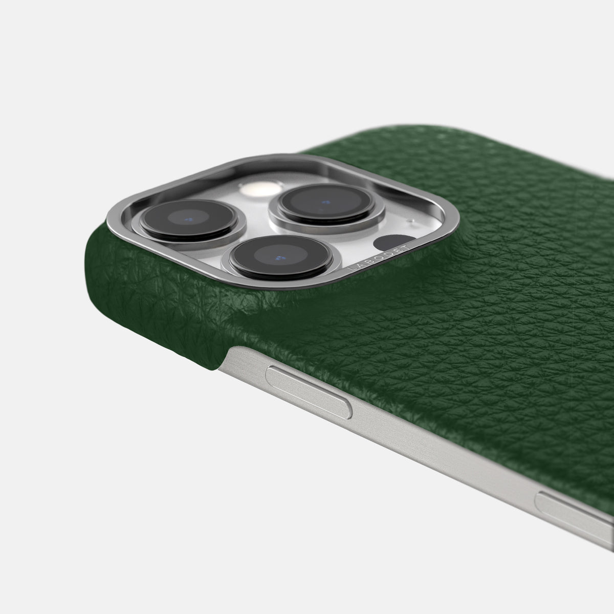 Dark Green iPhone 16 Pro Classic Case Calf with Steel Metal -6 | Dark-Green-Steel