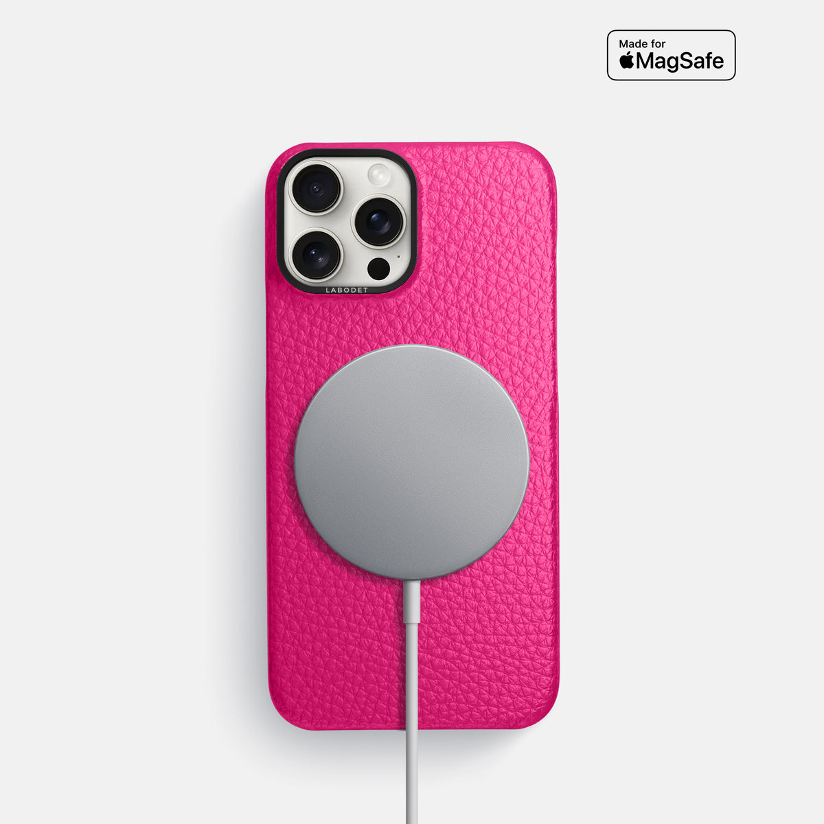 Magenta iPhone 16 Pro Classic Case Calf with Black Metal -5 | Magenta-Black