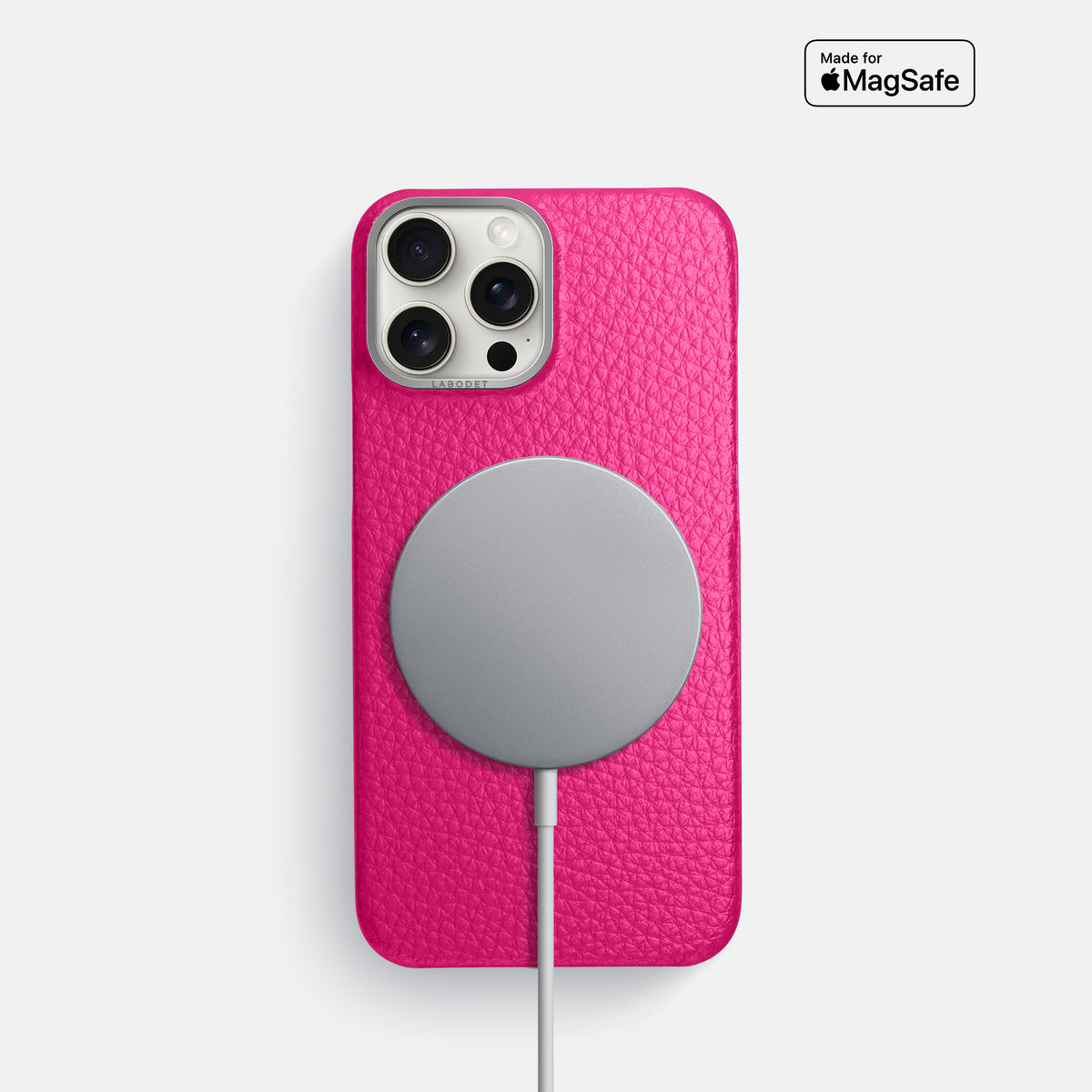 Magenta iPhone 16 Pro Classic Case Calf with Steel Metal -5 | Magenta-Steel