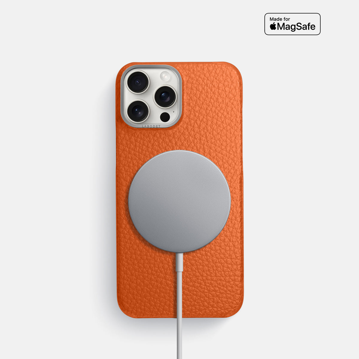 Orange iPhone 16 Pro Classic Case Calf with Steel Metal -5 | Orange-Steel