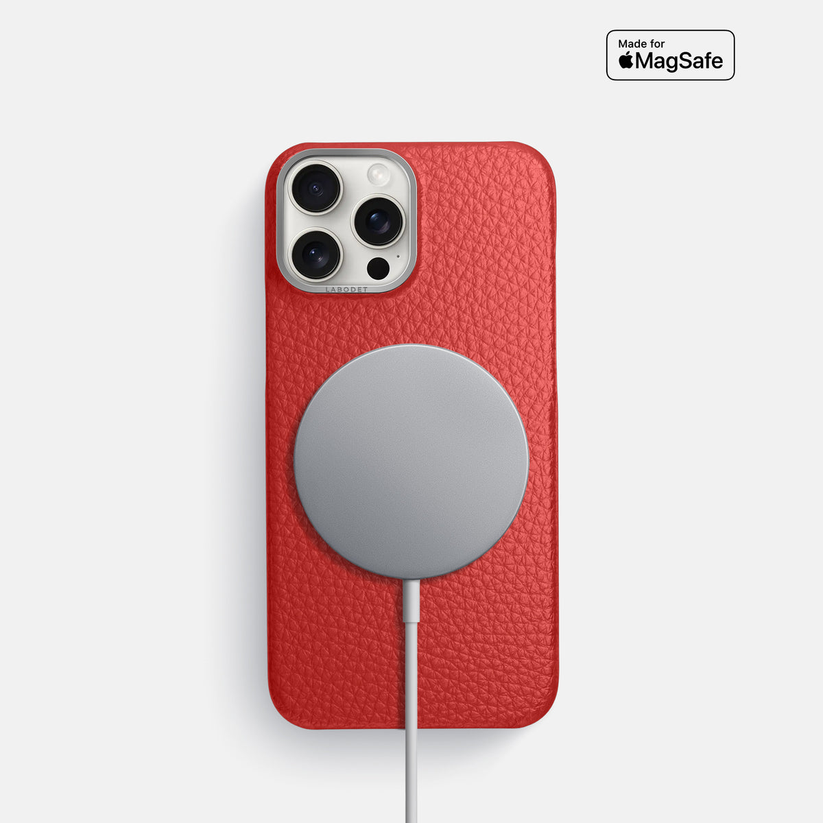 Red iPhone 16 Pro Classic Case Calf with Steel Metal -5 | Red-Steel