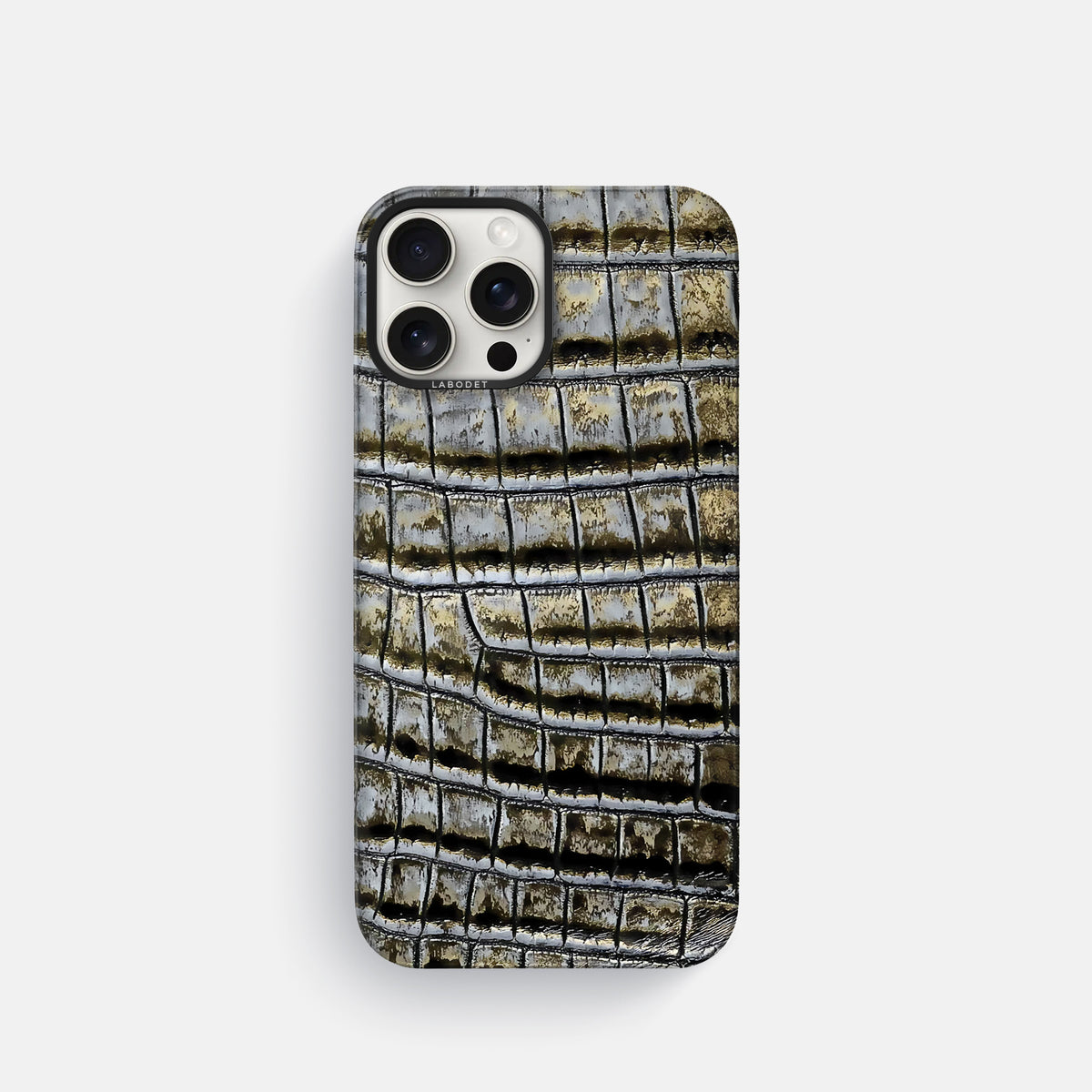 Antique-Bronze iPhone 16 Pro Classic Case Himalayan Crocodile with Black Metal -1 | Antique-Bronze-Black
