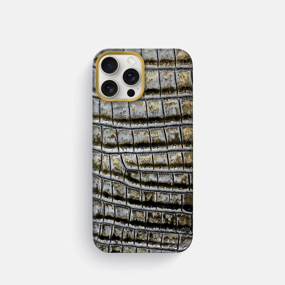 Antique-Bronze iPhone 16 Pro Classic Case Himalayan Crocodile with Gold Metal -1 | Antique-Bronze-Gold