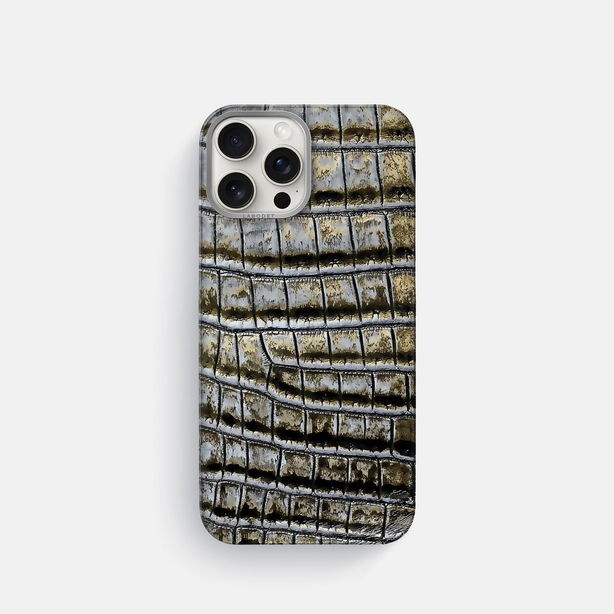 Antique-Bronze iPhone 16 Pro Classic Case Himalayan Crocodile with Steel Metal -1 | Antique-Bronze-Steel