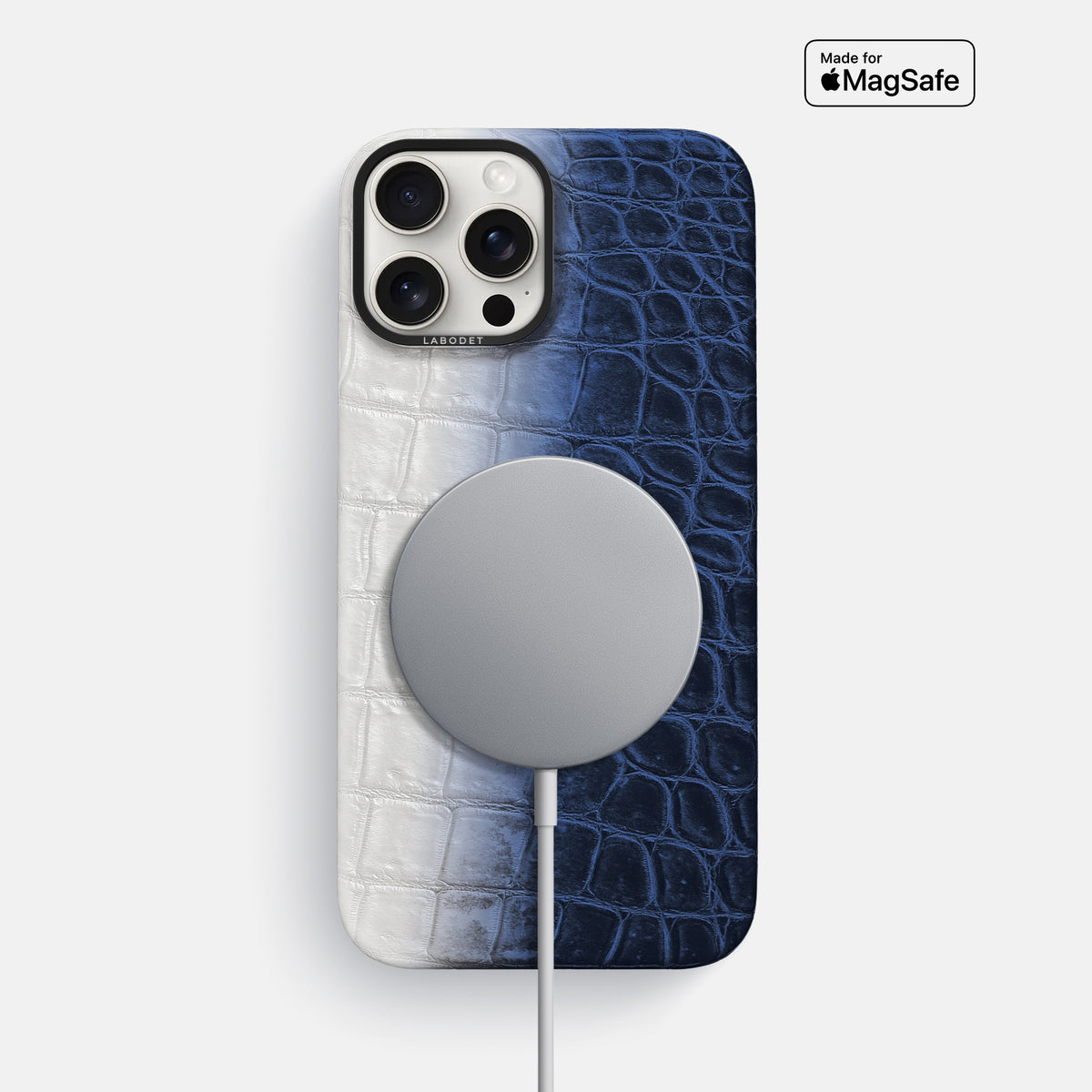 Navy Blue iPhone 16 Pro Classic Case Himalayan Crocodile with Black Metal -4 | Navy-Blue-Black