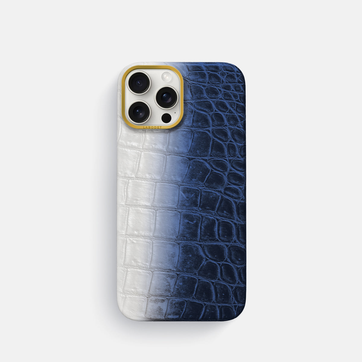 Navy Blue iPhone 16 Pro Classic Case Himalayan Crocodile with Gold Metal -1 | Navy-Blue-Gold