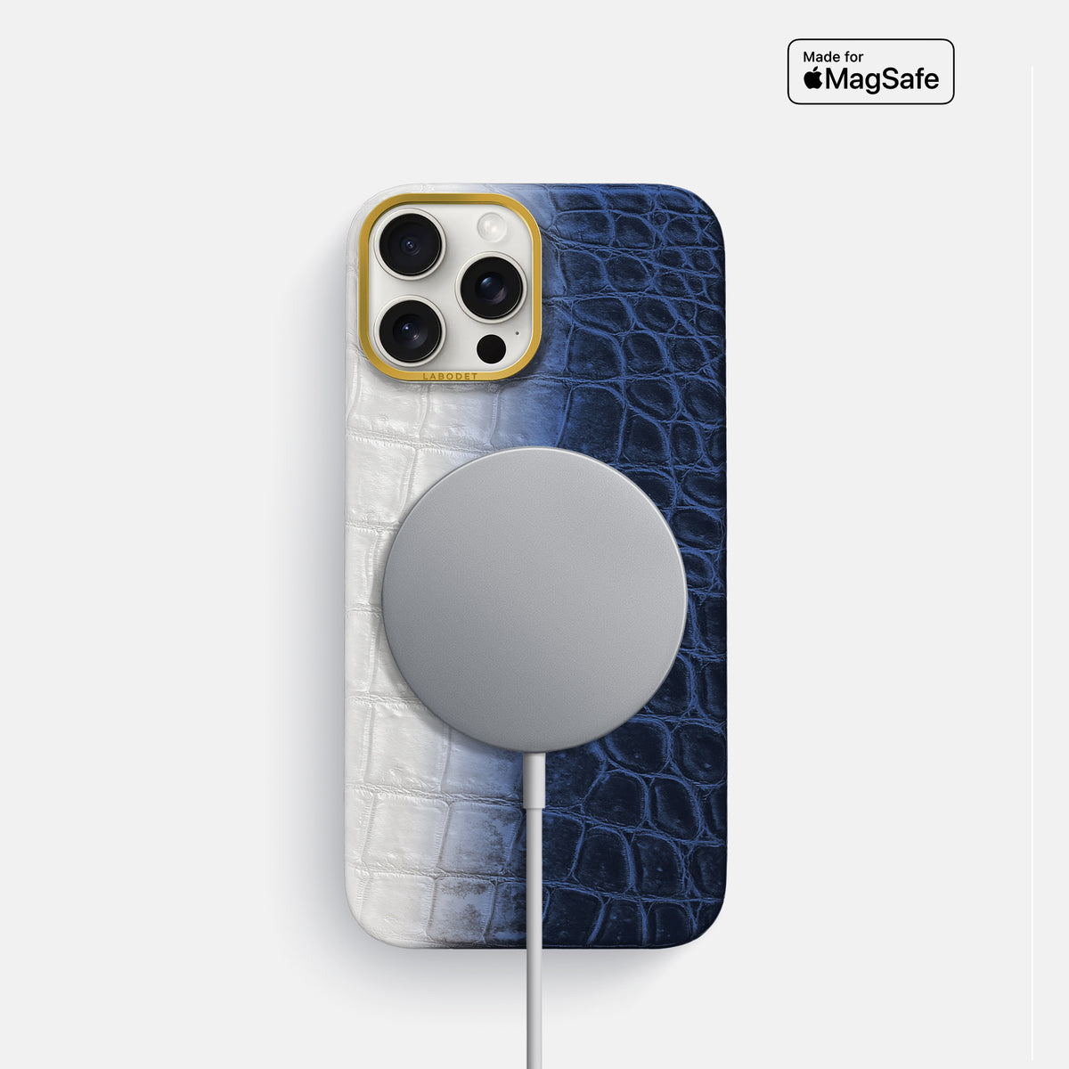 Navy Blue iPhone 16 Pro Classic Case Himalayan Crocodile with Gold Metal -4 | Navy-Blue-Gold