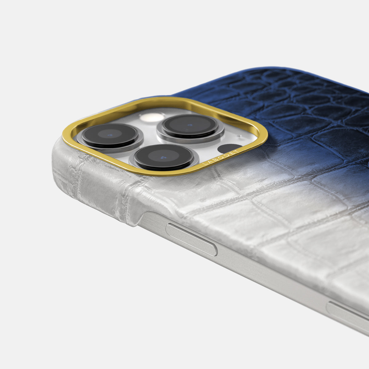 Navy Blue iPhone 16 Pro Classic Case Himalayan Crocodile with Gold Metal -5 | Navy-Blue-Gold