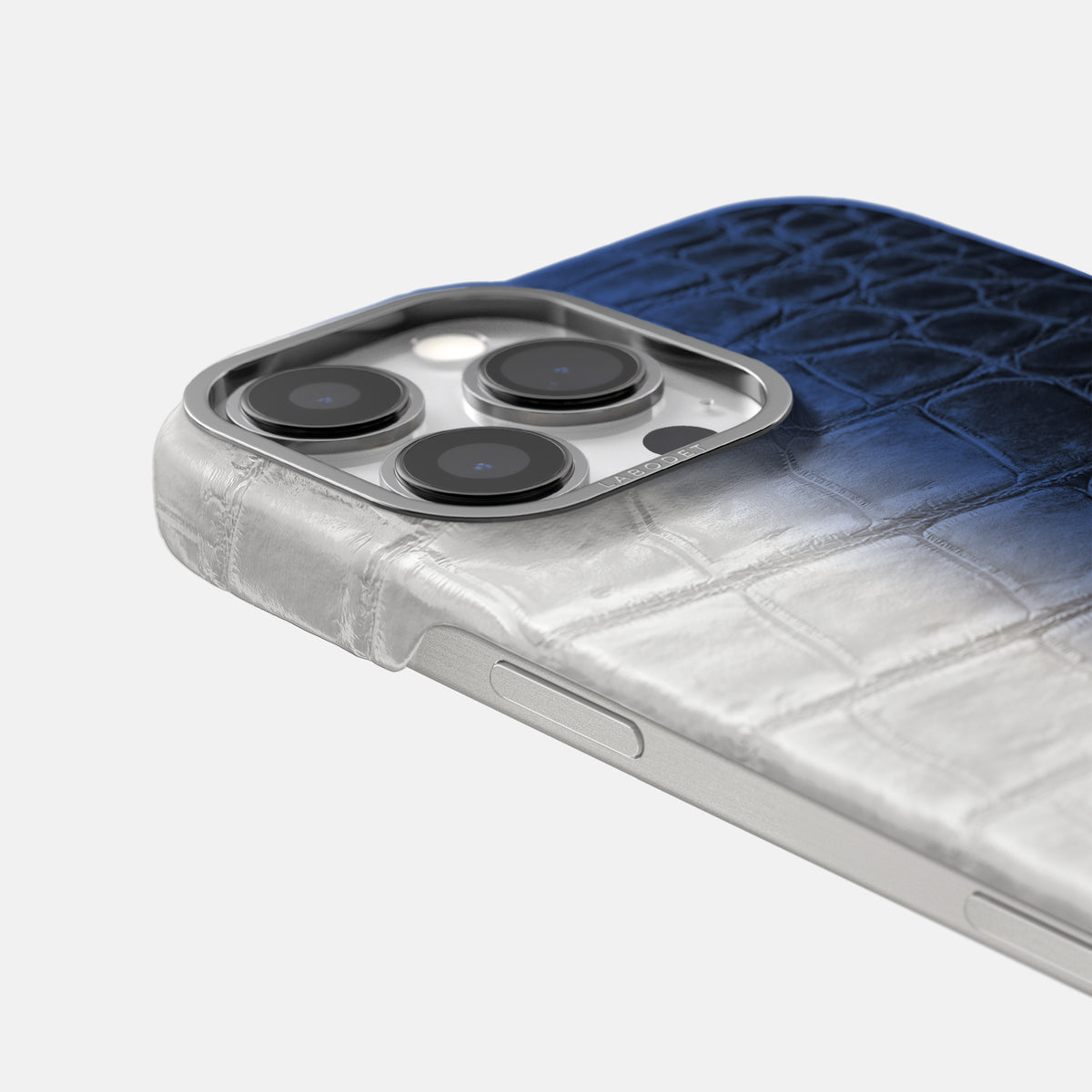 Navy Blue iPhone 16 Pro Classic Case Himalayan Crocodile with Steel Metal -5 | Navy-Blue-Steel