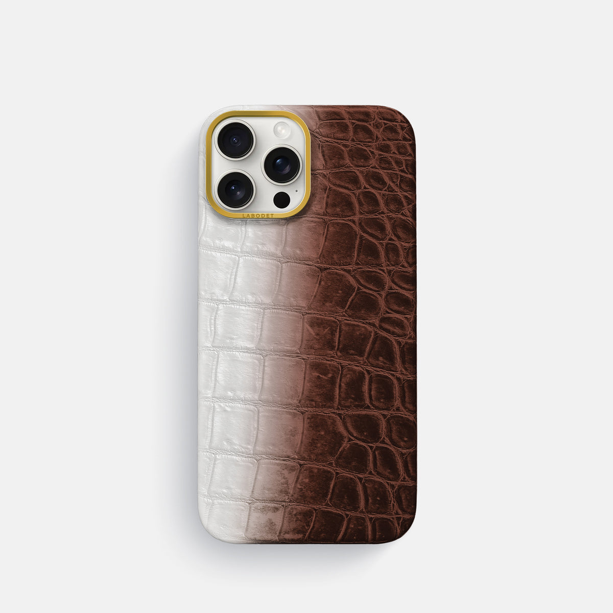 Dark Brown iPhone 16 Pro Classic Case Himalayan Crocodile with Gold Metal -1 | Dark-Brown-Gold