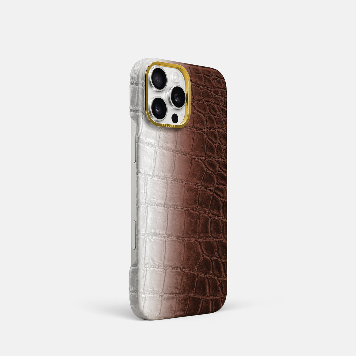 Dark Brown iPhone 16 Pro Classic Case Himalayan Crocodile with Gold Metal -2 | Dark-Brown-Gold