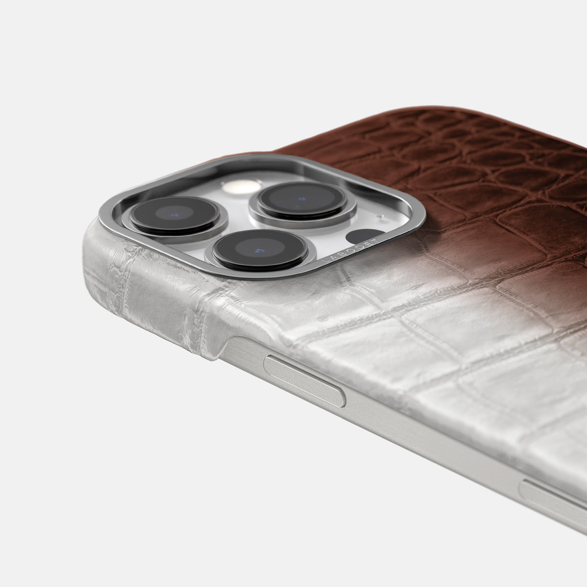 Dark Brown iPhone 16 Pro Classic Case Himalayan Crocodile with Steel Metal -5 | Dark-Brown-Steel