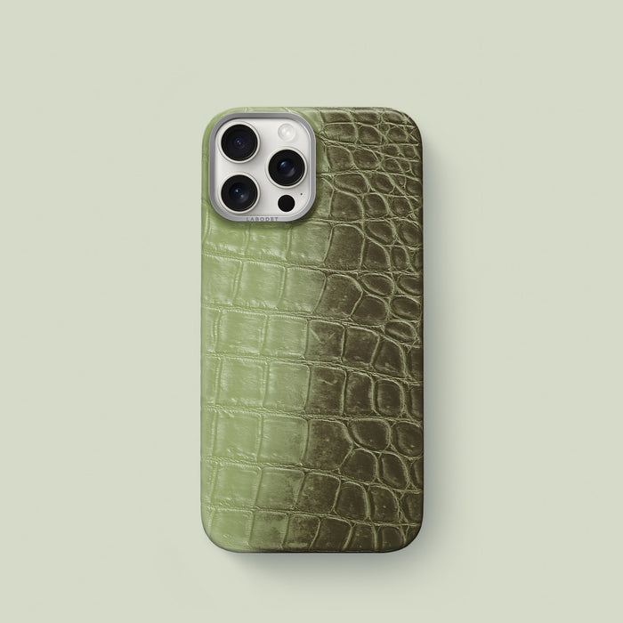 Classic Case Celadon Green For iPhone 16 Pro In Himalayan Crocodile with Steel Metal -1 | Celadon-Green-Steel