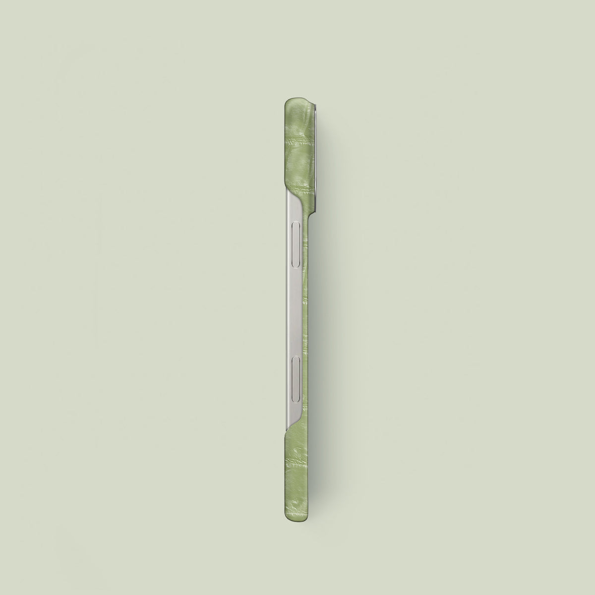 Classic Case Celadon Green For iPhone 16 Pro In Himalayan Crocodile with Steel Metal -2 | Celadon-Green-Steel