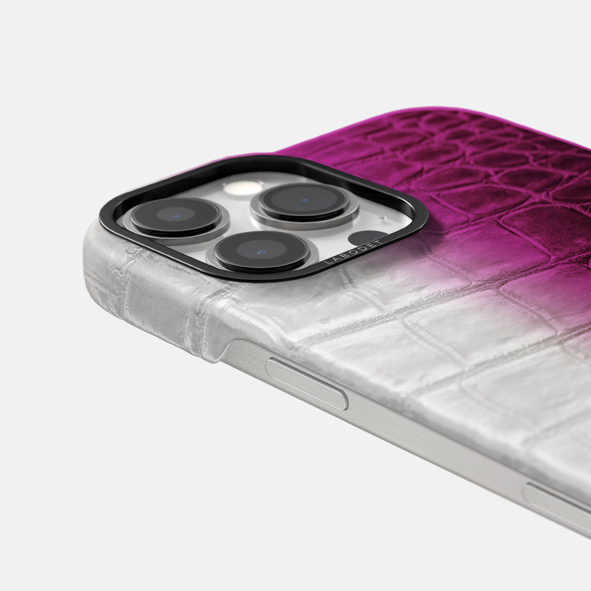 Fuchsia iPhone 16 Pro Classic Case Himalayan Crocodile with Black Metal -5 | Fuchsia-Black
